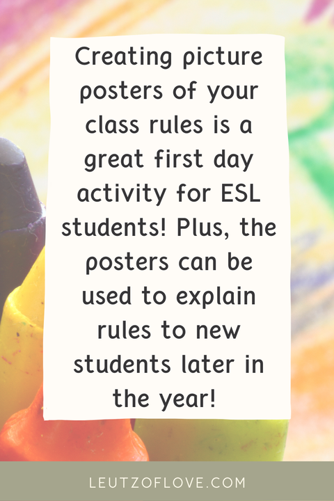 Create rules posters with images as ESL first day activities 